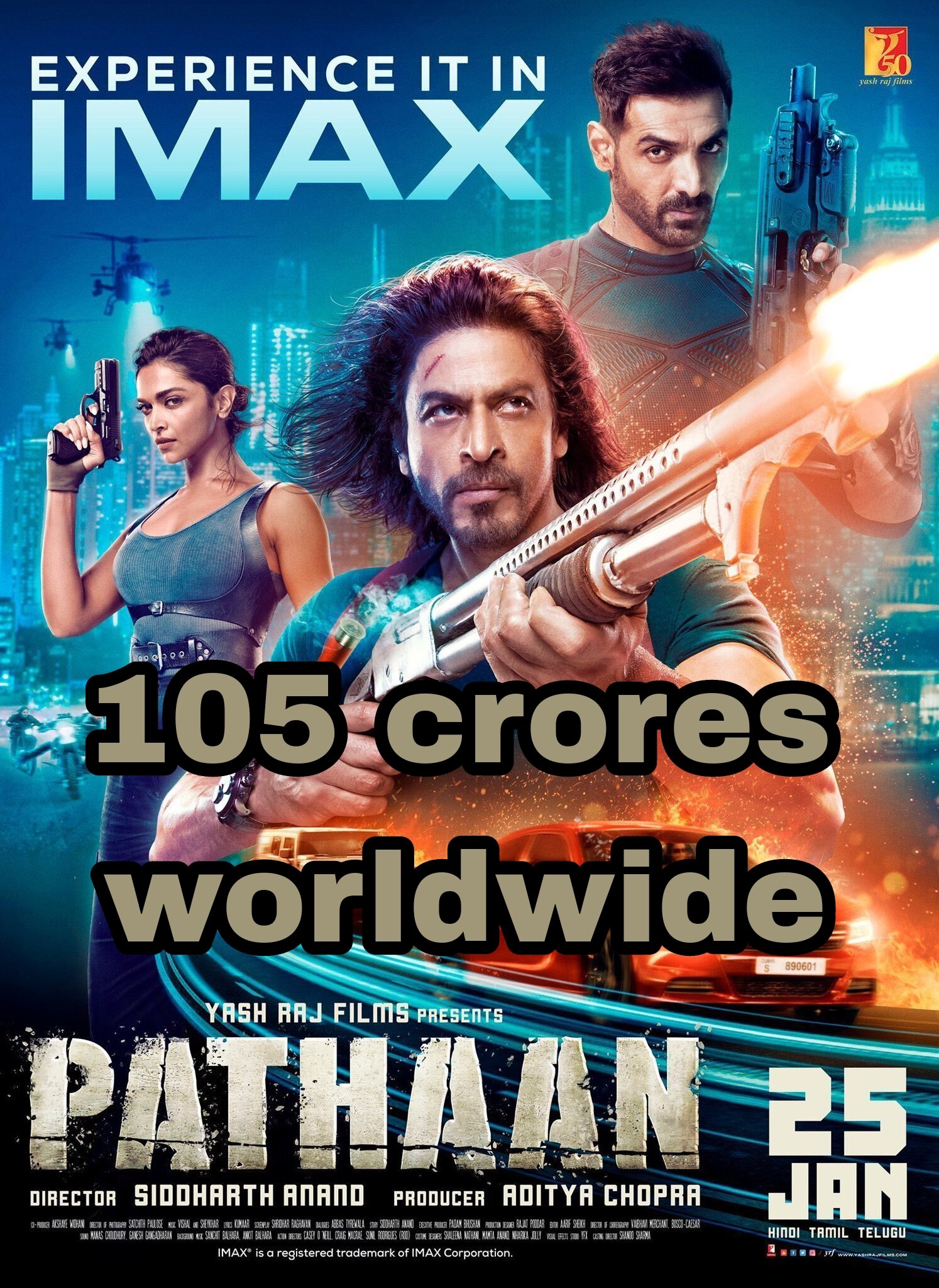 Pathaan box office collection day 1: 105 crores worldwide SRK best comeback, the highest opening day with Rs 57 crore net. 1 Pathaan box office collection day 1: 105 crores worldwide SRK best comeback, the highest opening day with Rs 57 crore net poster.